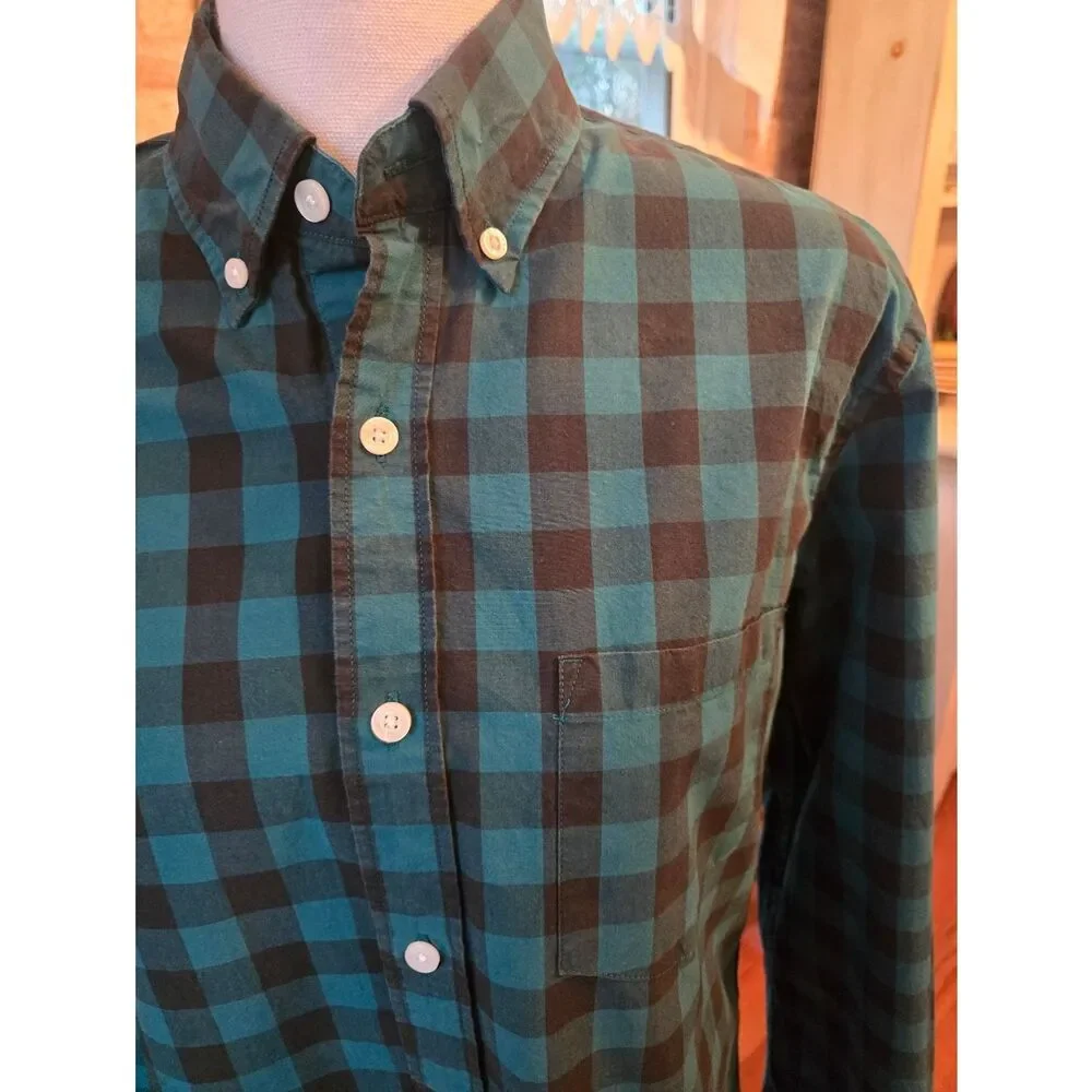 J. Crew Slim Green and Black Buffalo Plaid Shirt